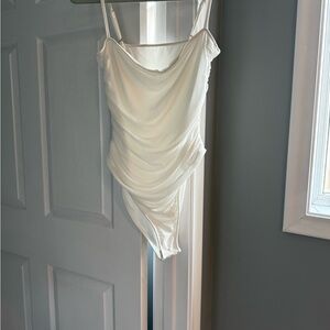 White Draped Bodysuit